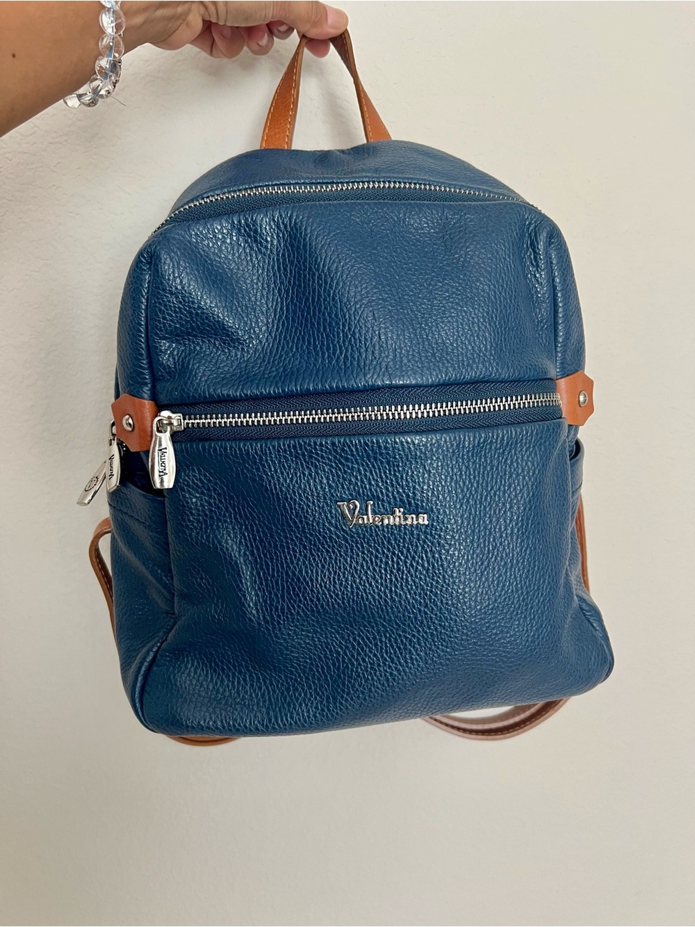 Valentina Blue Leather  Backpack
